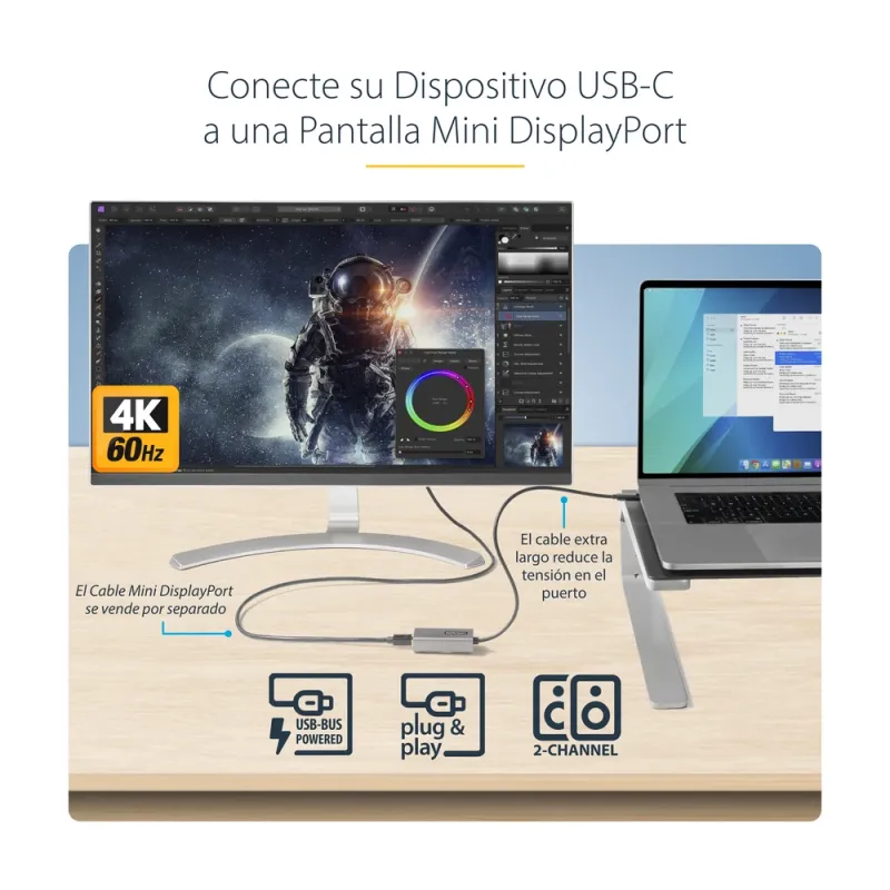 Adaptador de Video StarTech.com CDP2MDPEC - USB-C a Mini DisplayPort - Macho a Hembra - 4K - 60Hz - CDP2MDPEC