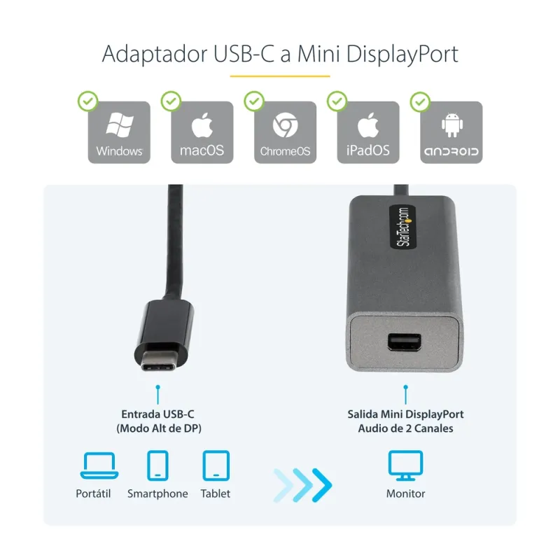 Adaptador de Video StarTech.com CDP2MDPEC - USB-C a Mini DisplayPort - Macho a Hembra - 4K - 60Hz - CDP2MDPEC