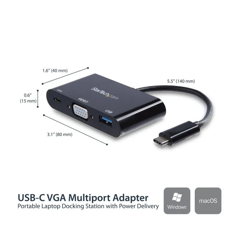Docking Station Portátil StarTech.com - USB-C a VGA - Negro - CDP2VGAUACP