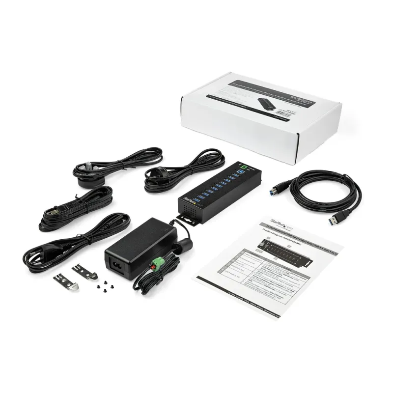 HUB Industrial StarTech.com - USB 3.0 - 10 Puertos USB 3.1 - Adaptador de Alimentación - Negro - HB30A10AME