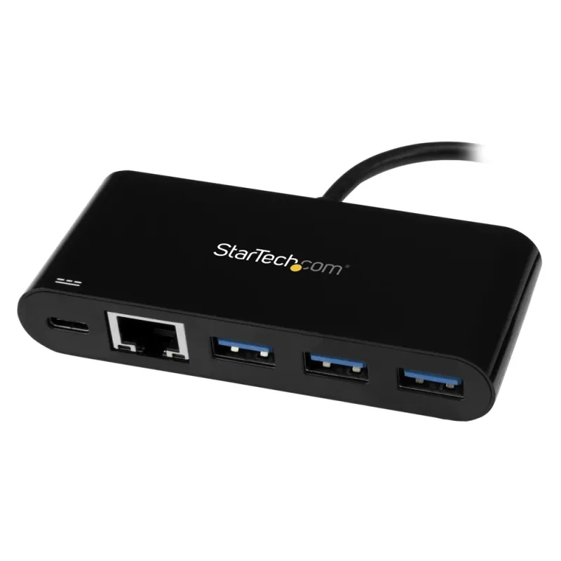 Hub USB StarTech.com HB30C3AGEPD - 3 Puertos USB tipo C - USB 3.0 - RJ-45 - Negro - HB30C3AGEPD