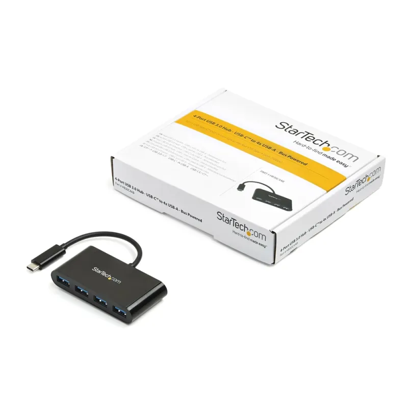 Hub StarTech.com HB30C4AB - USB 3.0 - USB-C A 4 Puertos USB A - Negro - HB30C4AB
