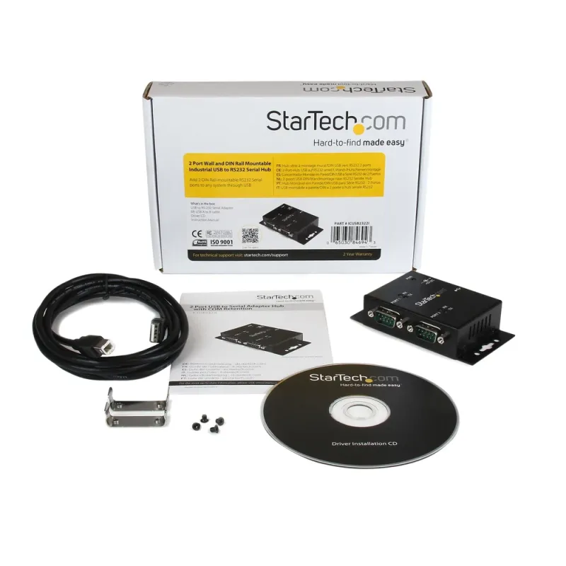Hub Concentrador StarTech.com - USB - 2 Puertos de Pared - DIN - Negro - ICUSB2322I