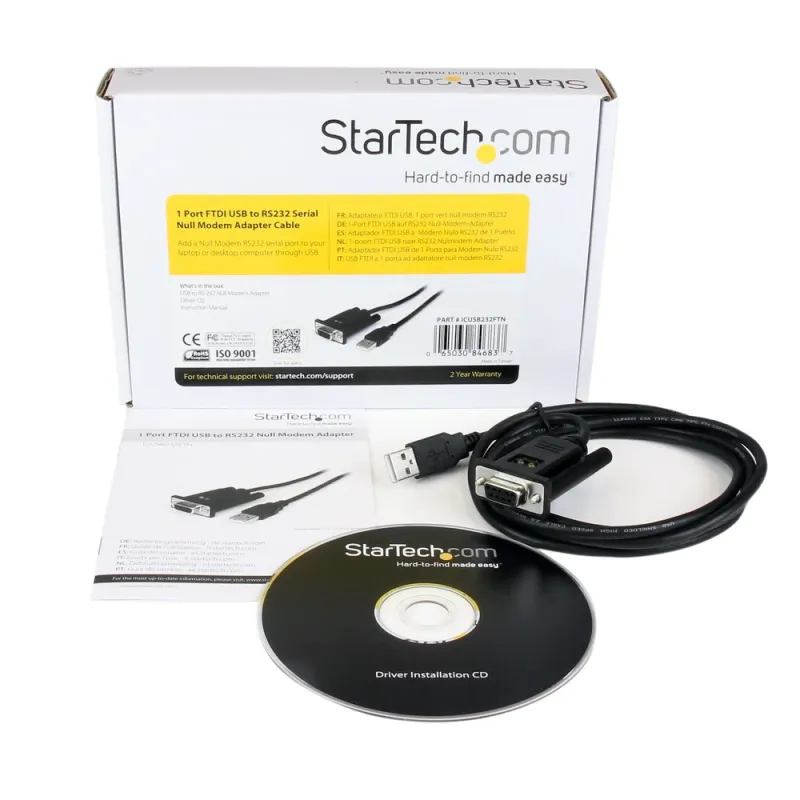 Cable StarTech.com de 1m Adaptador de 1 Puerto USB a Modem Nulo Null Serial DB9 RS232 DCE con FTDI - ICUSB232FTN