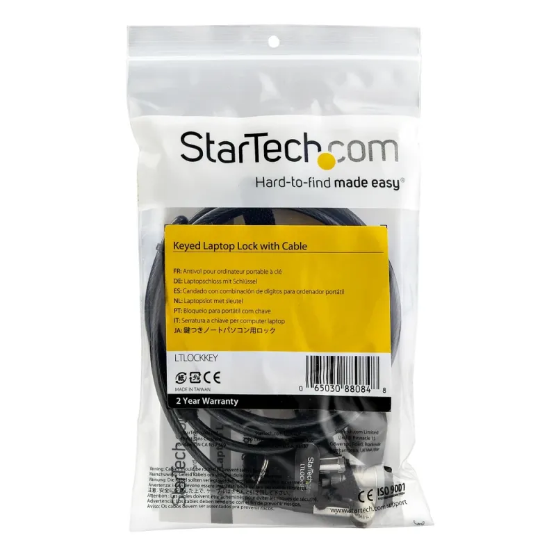 Cable de Seguridad Portátil StarTech.com LTLOCKKEY - Con Llave - Con Traba de Ranura - Tipo K - Cable de Acero - 2 Mts - LTLOCKKEY