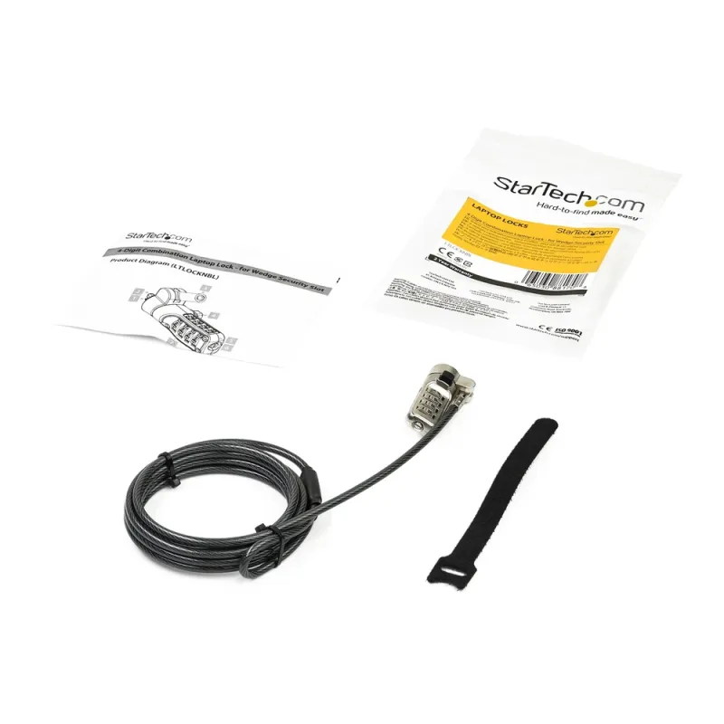Cable de Seguridad StarTech.com LTLOCKNBL - Combinación - Para Laptop - Ranura Wedge - Bisagra Giratoria - 2M - LTLOCKNBL