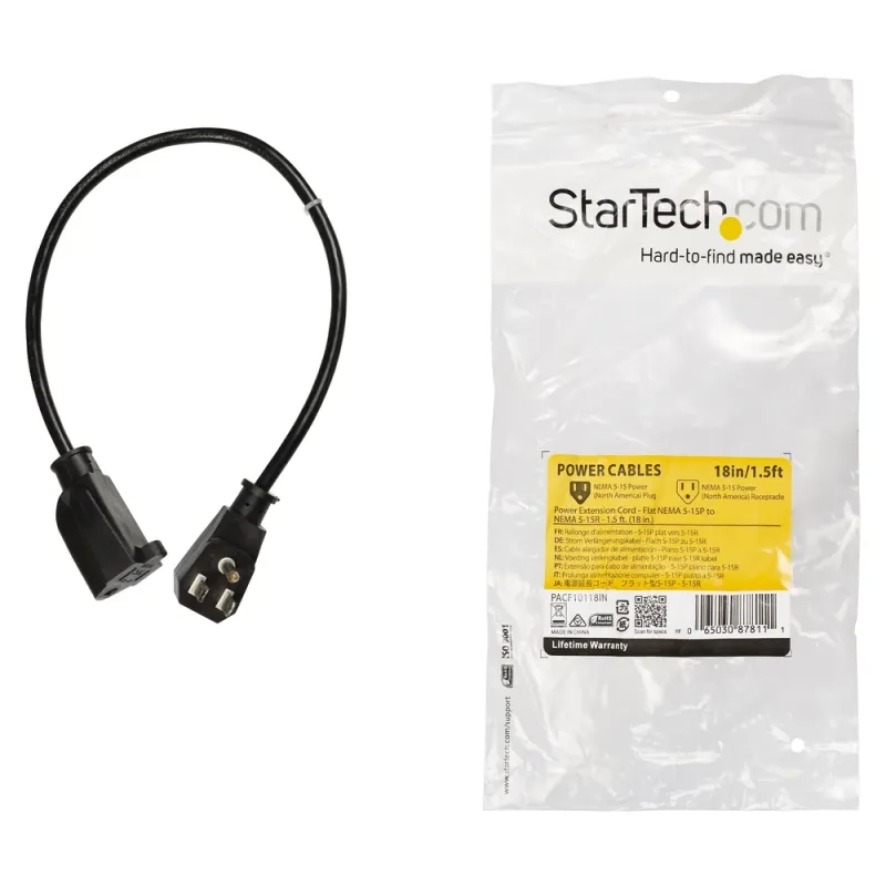 Cable de transmisión StarTech.com - Nema 5-15p a Nema 5-15r - 45 cm - PACF10118IN