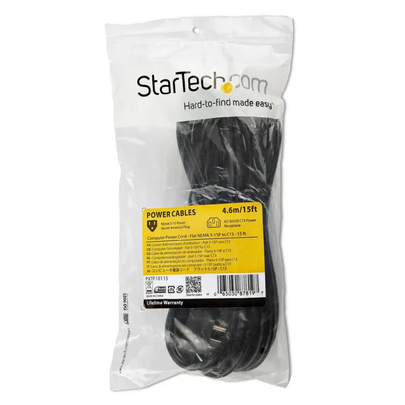 Cable Plano StarTech.com PXTF10115 - Nema 5-15p a C13 - 4.5m - PXTF10115
