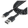Cable StarTech.com - USB-A a Lightning - Espiral - 50cm - Negro - RUSB2ALT50CMBC