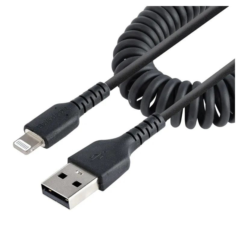 Cable StarTech.com - USB-A a Lightning - Espiral - 50cm - Negro - RUSB2ALT50CMBC