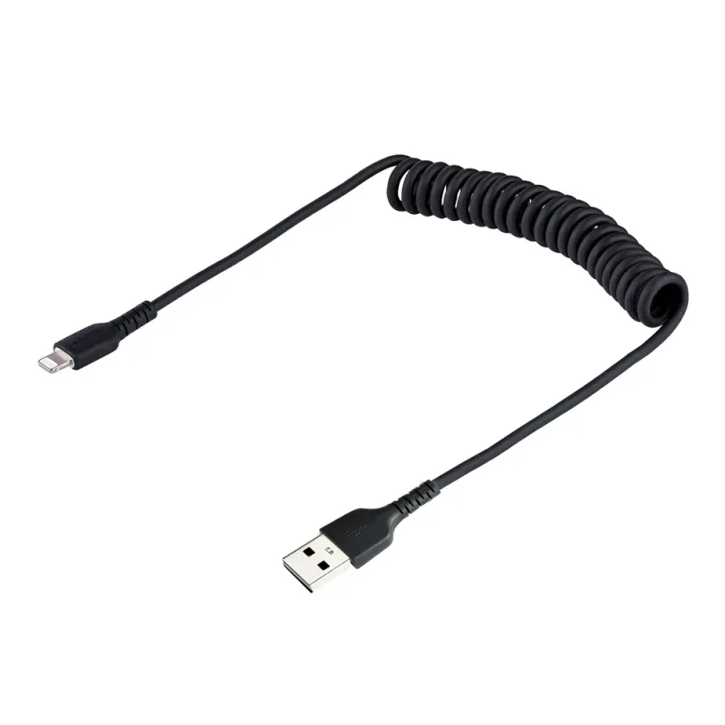 Cable StarTech.com - USB-A a Lightning - Espiral - 50cm - Negro - RUSB2ALT50CMBC