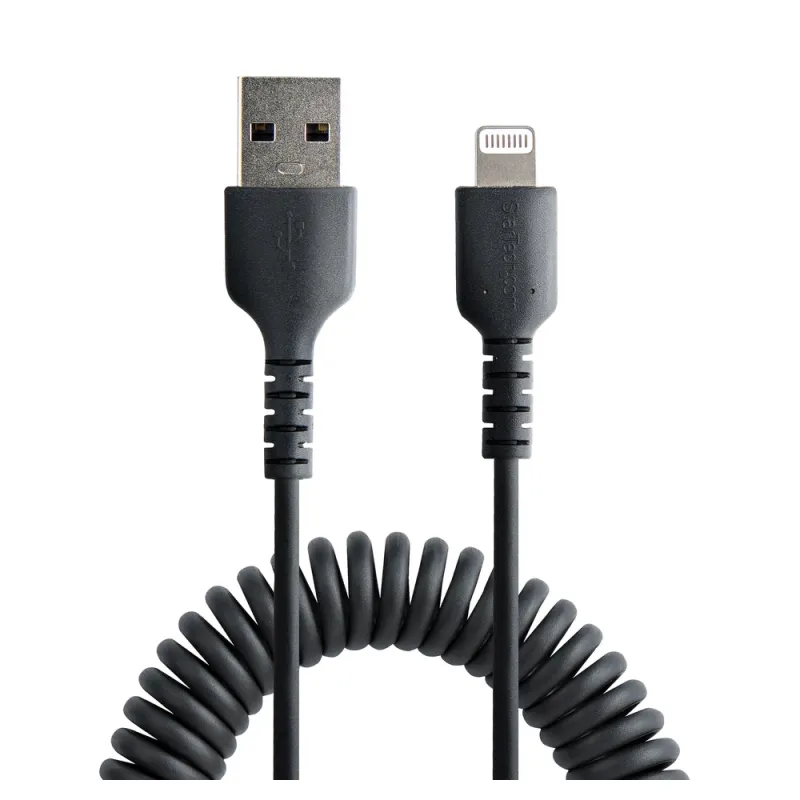 Cable StarTech.com - USB-A a Lightning - Espiral - 50cm - Negro - RUSB2ALT50CMBC