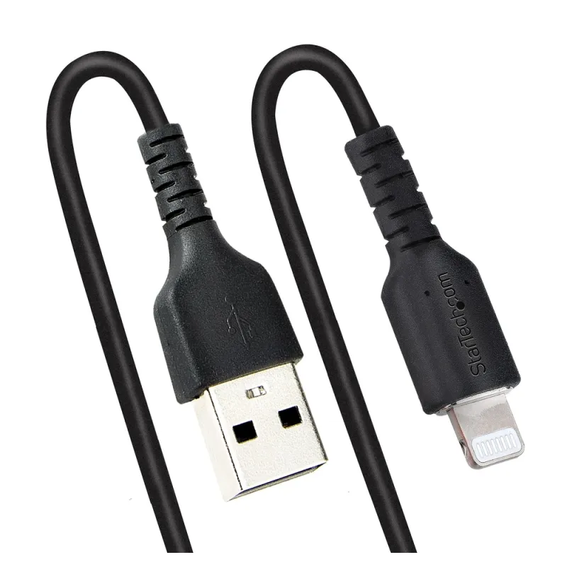 Cable StarTech.com - USB-A a Lightning - Espiral - 50cm - Negro - RUSB2ALT50CMBC