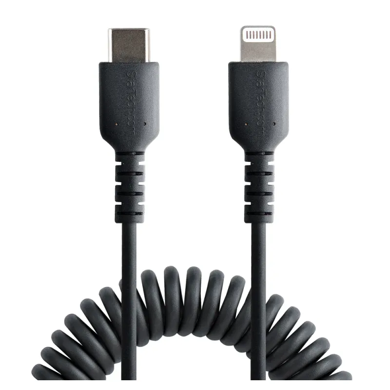Cable StarTech.com - USB-C a Lightning - Espiral - 1m - Negro - RUSB2CLT1MBC