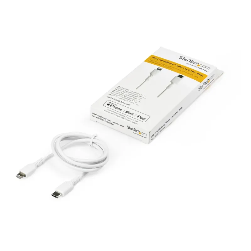 Cable USB StarTech.com RUSBCLTMM1MW - USB-C a Lightning - 1 M - Fibra Aramida - Blanco - RUSBCLTMM1MW