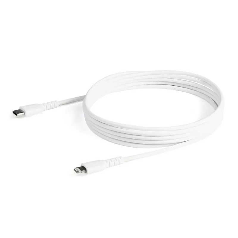 Cable USB StarTech.com RUSBCLTMM2MW - USB-C a Lightning - 2 Mts - Fibra Aramida - Blanco - RUSBCLTMM2MW