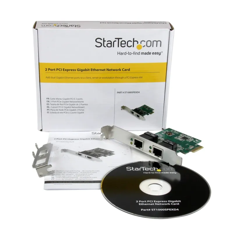Tarjeta de Red StarTech.com - PCI-Express - 2000 Mbit/s - 2x Ethernet - ST1000SPEXD4