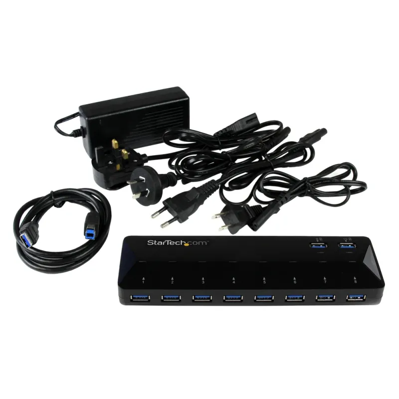 HUB USB StarTech.com ST103008U2C - 10 Puertos USB 3.0 -  2 Puertos 1.5A - Negro - ST103008U2C