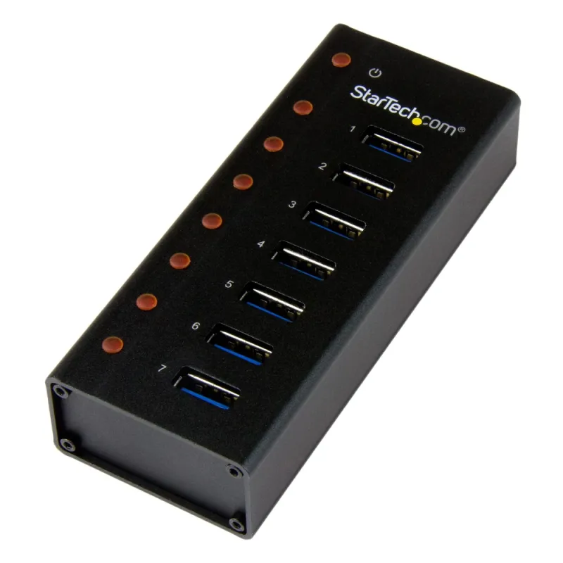 HUB USB StarTech.com ST7300U3M - 7 Puertos USB 3.0 - Caja Metálica - Sobremesa/Montaje en Pared - Negro - ST7300U3M