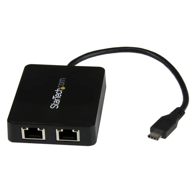Adaptador de Red StarTech.com - USB-C a 2 Puertos Ethernet - Gigabit - Negro - US1GC301AU2R
