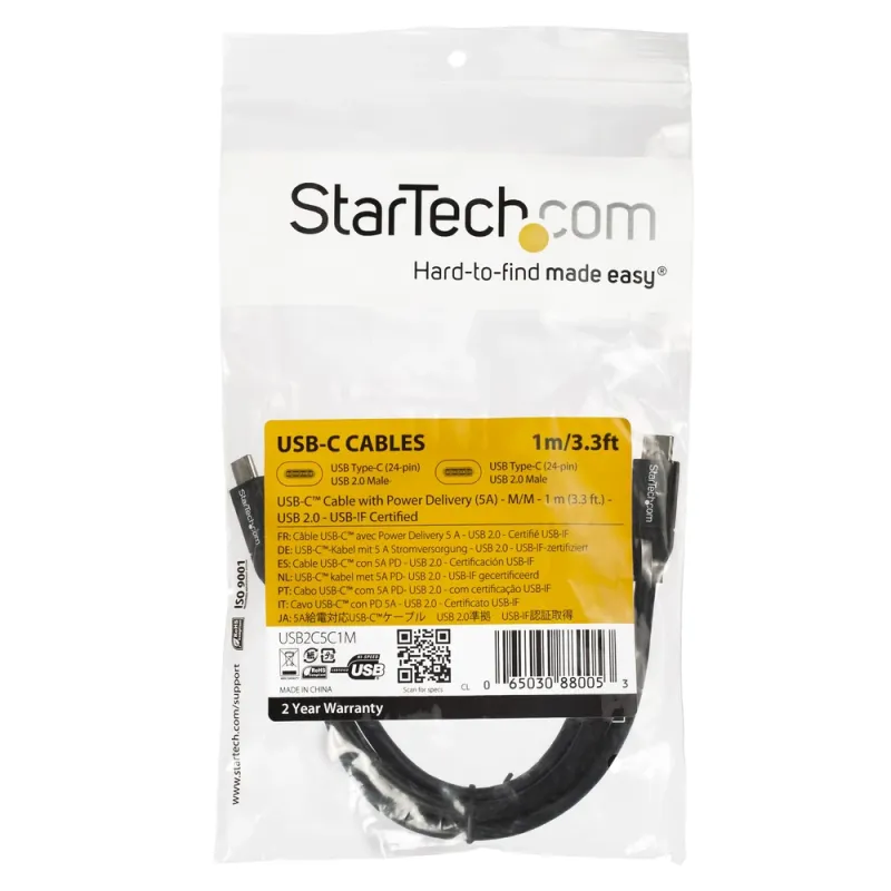 Cable StarTech.com USB2C5C1M - 1M - USB-C a USB Tipo C - Con Capacidad Pd 5a - USB 2.0 - USB2C5C1M