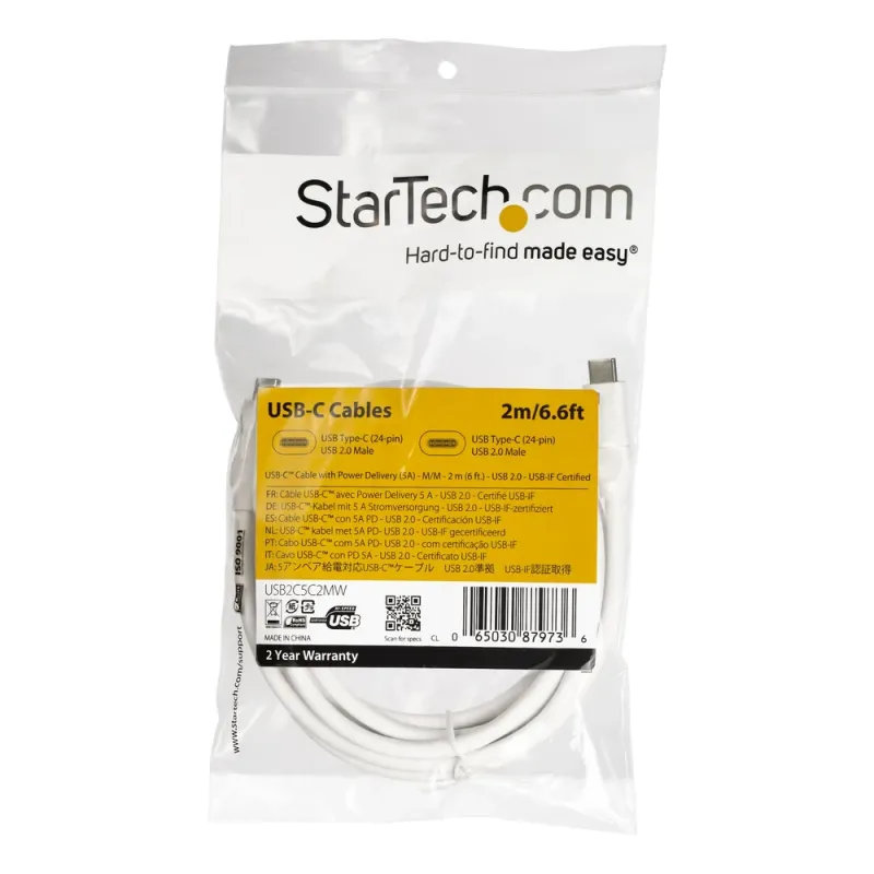 Cable StarTech.com USB2C5C2MW - USB-C - 2Mts - Blanco - USB2C5C2MW
