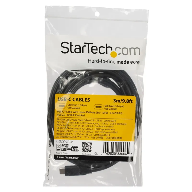 Cable StarTech.com USB2C5C3M - 3M - USB-C a USB Tipo C - Con Capacidad Pd 5a - USB 2.0 - USB2C5C3M