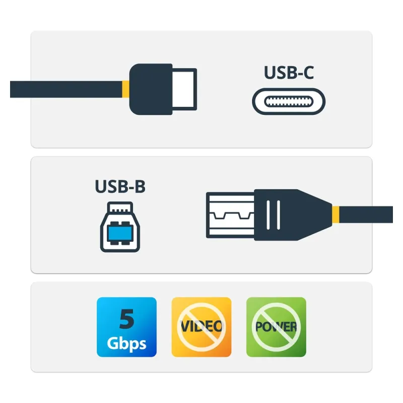 Cable Adaptador StarTech.com - Conecta USB-C 3.0 a USB-B 3.0 - 2Mts - Negro - USB315CB2M
