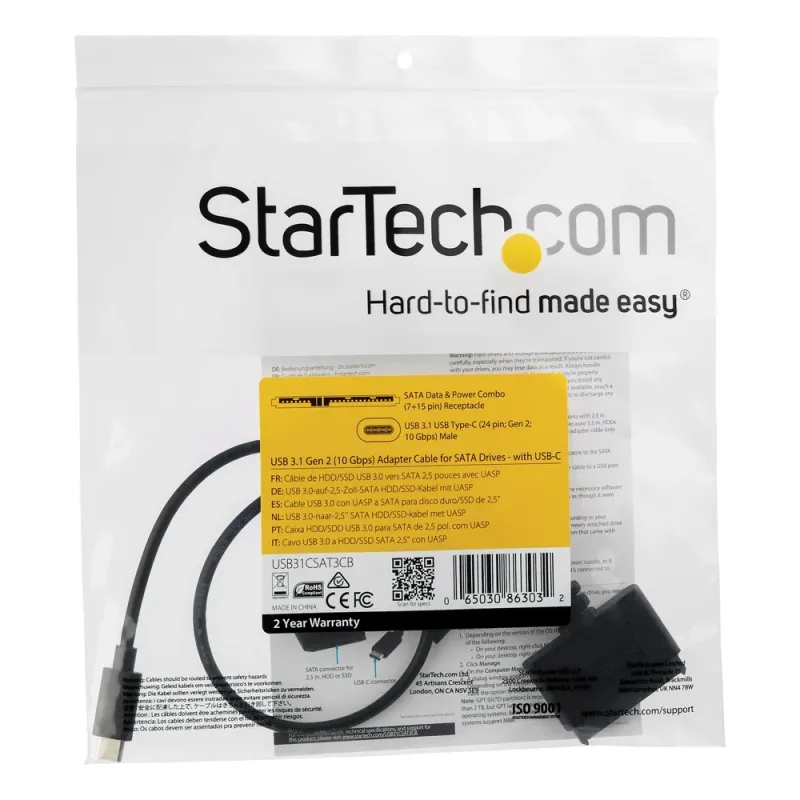 Cable Adaptador StarTech.com - USB 3.1 a SATA 2.5" - USB-C - USB31CSAT3CB