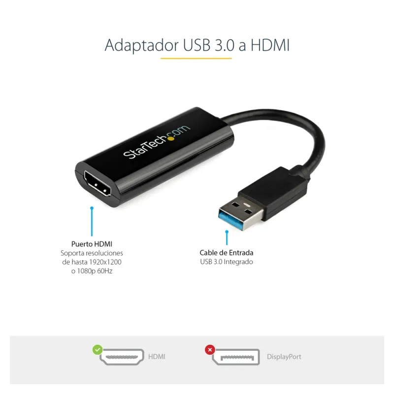 Adaptador de Video StarTech.com USB32HDES - USB 3.0 a HDMI - Macho a Hembra - 1920x1200 - USB32HDES