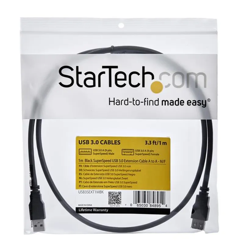 Cable StarTech.com - 1m - Extensión Alargador USB 3.0 SuperSpeed - Macho a Hembra USB A - Extensor - Negro - USB3SEXT1MBK