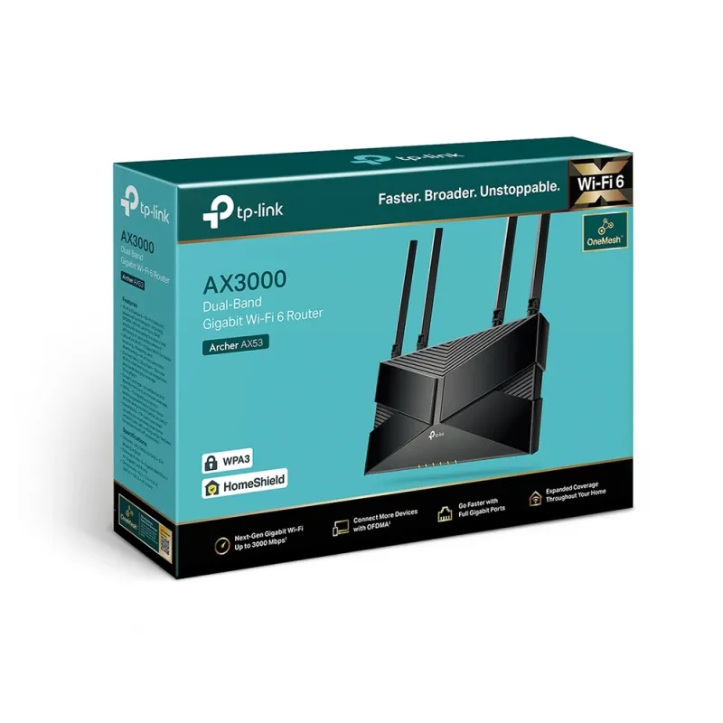 Router TP-LINK ARCHER AX53 - 2.4/5GHz - 574/2402 Mbps - 4x RJ-45 - 4 Antenas - ARCHER AX53