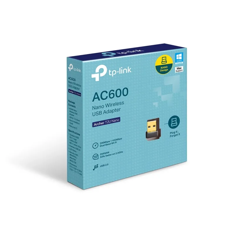 Adaptador USB TP-LINK AC600 - USB 2.0 - Wi-Fi - ARCHER T2U NANO