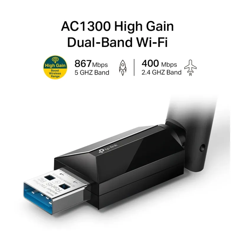 Adaptador de Red TP-LINK Archer T3U Plus - 867 Mbit/s - 2.4/5 GHz - Antena - USB - Archer T3U Plus