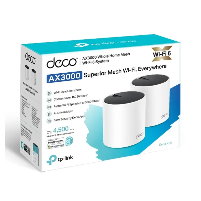 Router TP-LINK Deco X55 - 2.4/5GHz - 574/2402 Mbps - 3x RJ-45 - 2 Antenas Internas - 2 Piezas - DECO X55 (2-PACK)