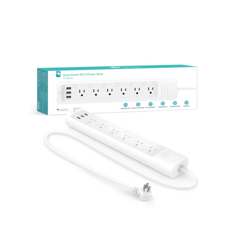 Barra de Contactos Inteligentes TP-LINK Kasa HS300 - 6 Contactos - Wi-Fi 2.4GHz - 3 Puertos de Carga USB 2.4A - Control de Voz - HS300