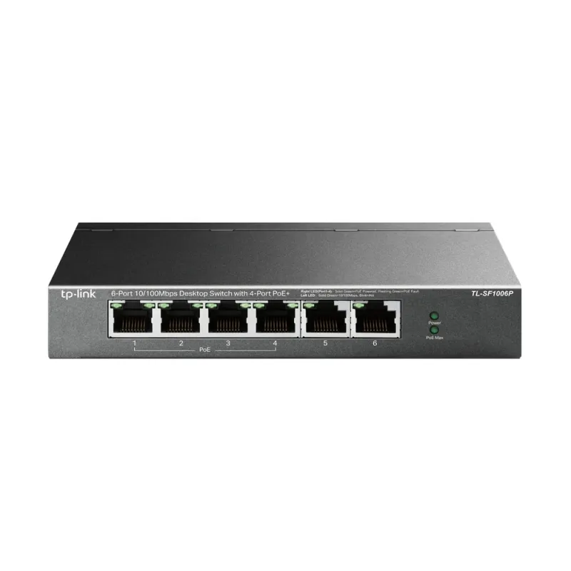 Switch TP-LINK TL-SF1006P - Fast Ethernet - 6 Puertos - Soporta 4 PoE+ - No Gestionado - TL-SF1006P