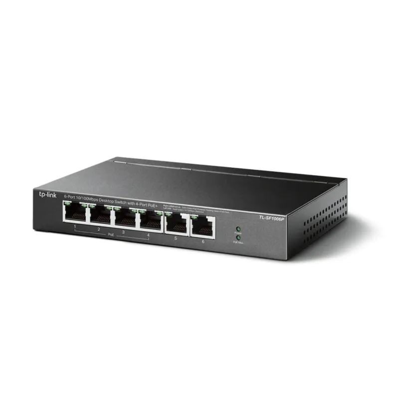 Switch TP-LINK TL-SF1006P - Fast Ethernet - 6 Puertos - Soporta 4 PoE+ - No Gestionado - TL-SF1006P
