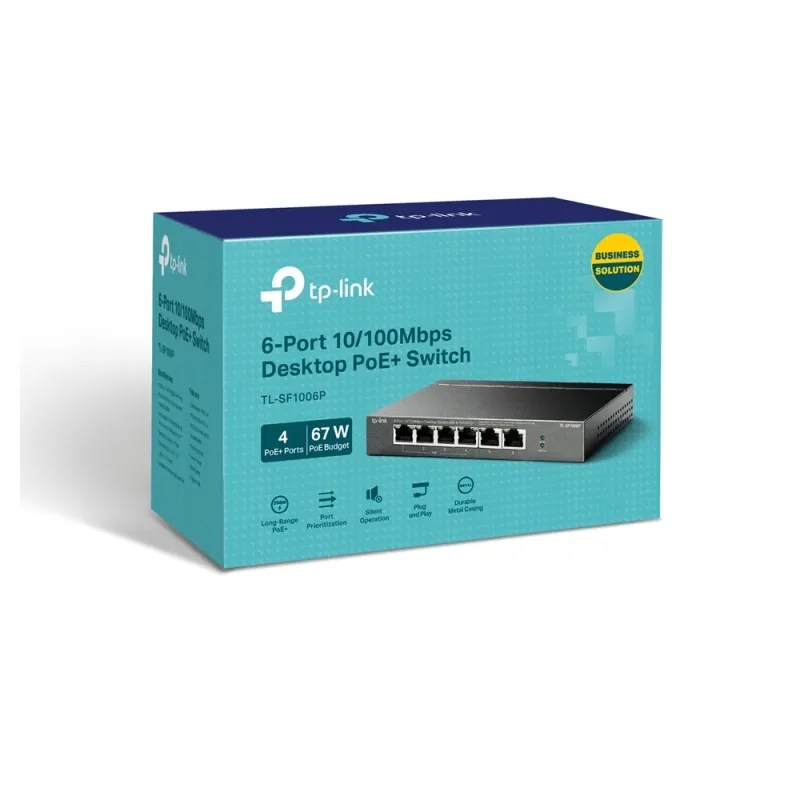 Switch TP-LINK TL-SF1006P - Fast Ethernet - 6 Puertos - Soporta 4 PoE+ - No Gestionado - TL-SF1006P