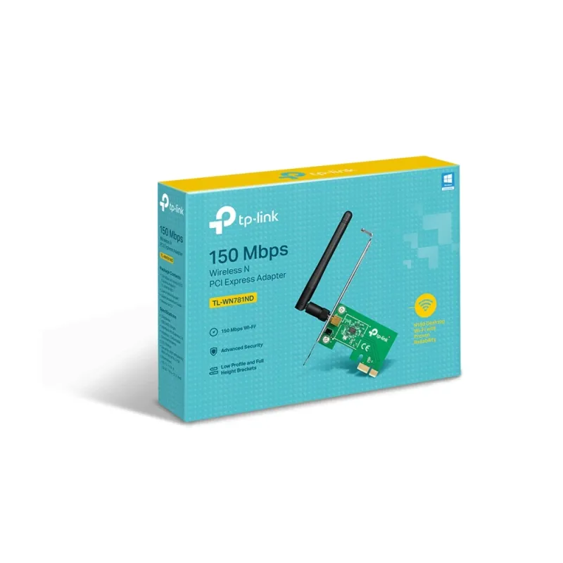 Tarjeta de Red TP-LINK - PCI-Express - 2.4 ~ 2.4835 GHz - 150 Mbit/s - 1 Antena Externa - TL-WN781ND