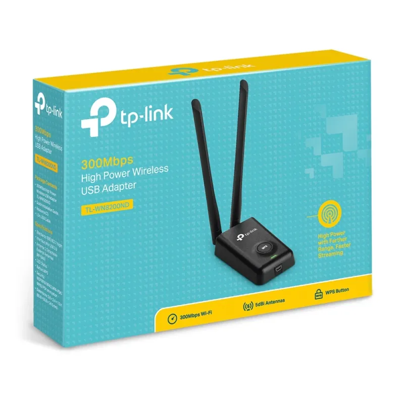 Adaptador Usb Inalámbrico Tp Link Tl Wn8200Nd Alta Potencia N 300Mbps Negro - TL-WN8200ND