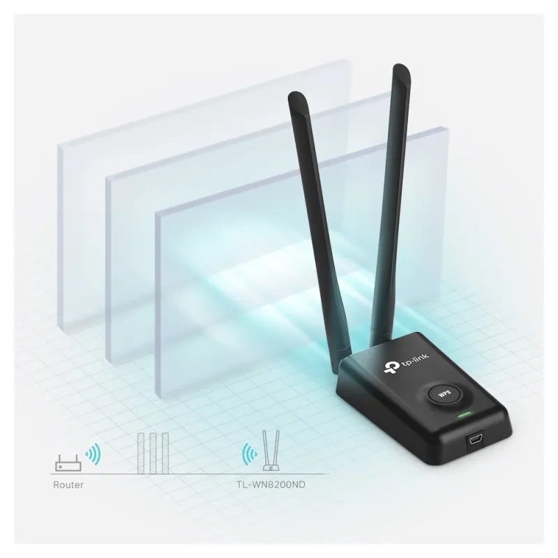 Adaptador Usb Inalámbrico Tp Link Tl Wn8200Nd Alta Potencia N 300Mbps Negro - TL-WN8200ND