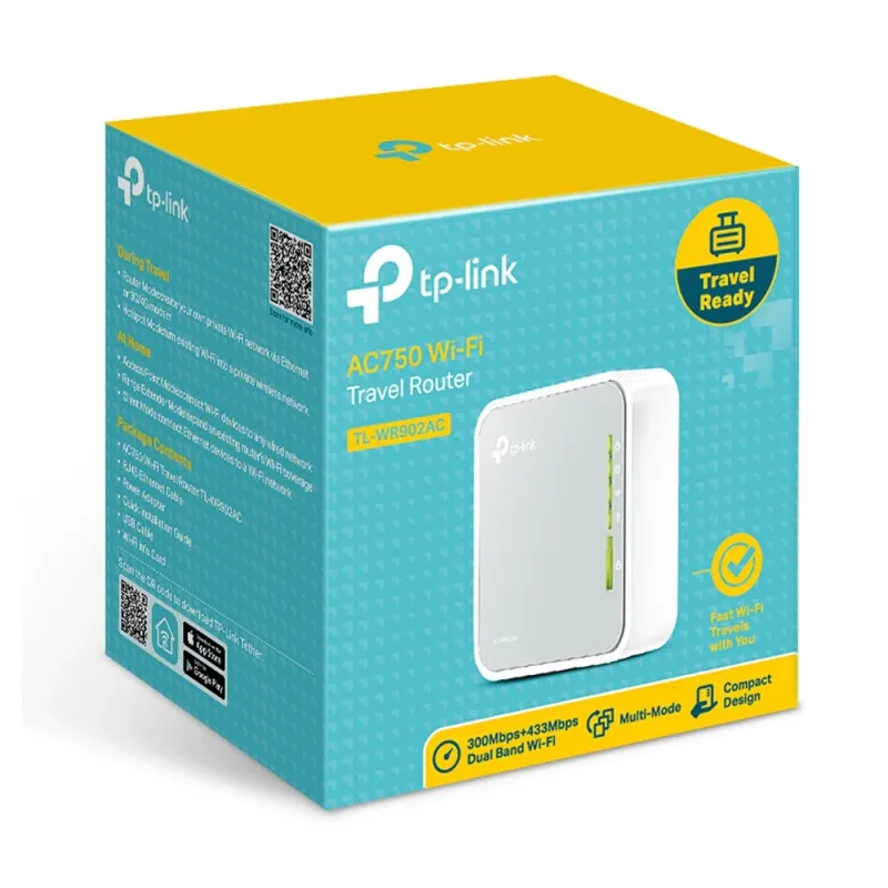 Router TP-LINK AC750 - 2.4/5 GHz - 300 Mbit/s - 1x RJ-45 - 2 Antenas - TL-WR902AC