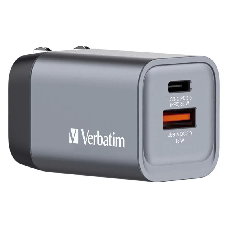 Cargador de Pared Verbatim 32200 - 35w - USB-C - USB - Gris - 32200