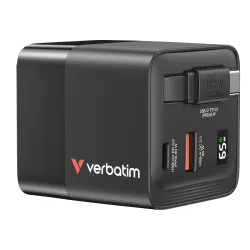 Cargador Verbatim GaN Charger - USB-A - USB-C - Cable Retráctil - 32217