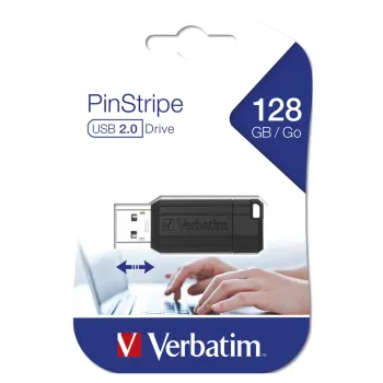 Memoria USB Verbatim PinStripe - 128GB - USB 2.0 - Negro - 49071