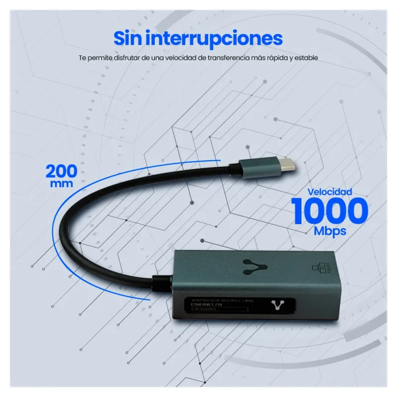 Adaptador Vorago ADP-210 - USB-C a Ethernet - Negro - ADP-210