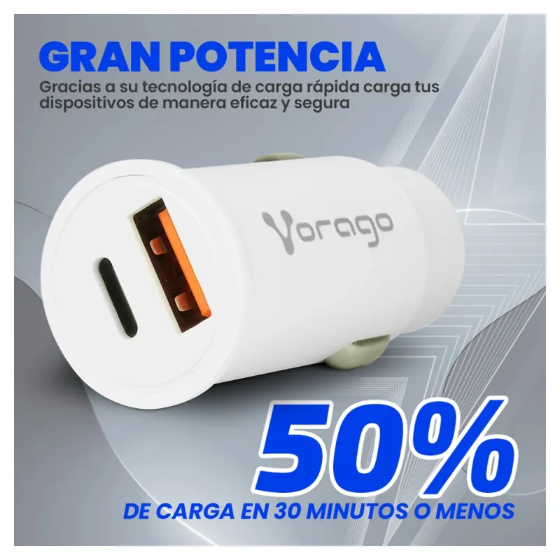 Cargador para Auto Vorago AU-305 - USB-A - USB-C - Blanco - AU-305-WH