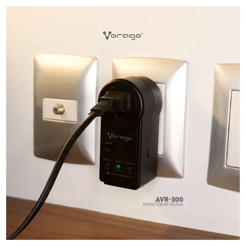 Protector de Voltaje Vorago AVR-300 - RJ45/RJ11 - Portátil - 1800W - Electrodomésticos - Blanco - AVR-300-WH