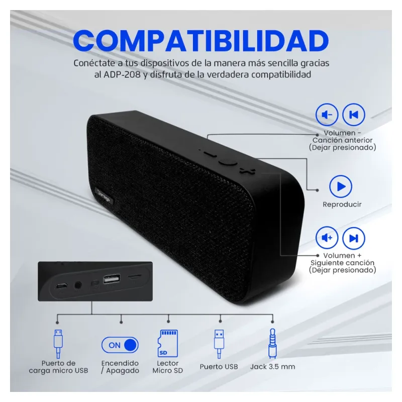 Bocina Vorago Bsp 150 Bluetooth Usb Lector Microsd Negro - BSP-150-BK